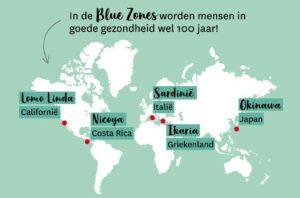 De Blue Zone gebieden over de hele wereld