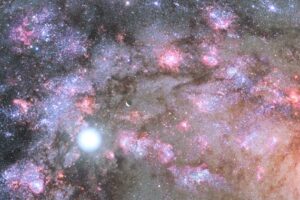 Workshop Big Bang gegeven door Wim Liesker. Foto: Early galaxy formation.